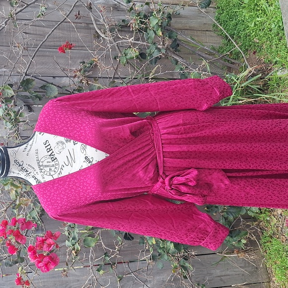 Alexa B Nites Fuchsia Long Sleeve Animal Print Maxi Dress Size 8 vintage - Picture 2 of 9